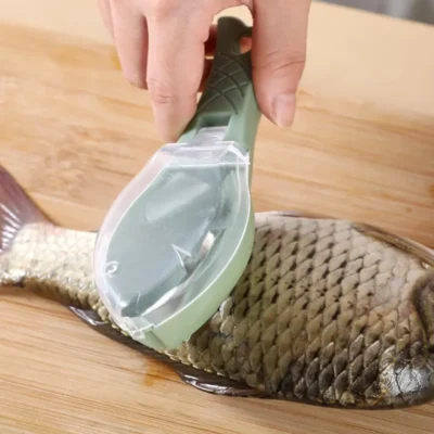 1 PC Fish Scale Grater With Cover Manual Green Fish Scale Removal Scraper With Storage Container Kitchen Gadget