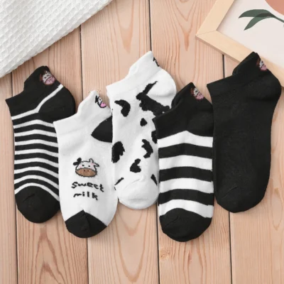 5 Pairs/Lot Summer Women Cartoon Short Socks Animal Print Low Tube Cool Socks Set Cute Ankle Foot Cover Fashion New Kawaii Sock