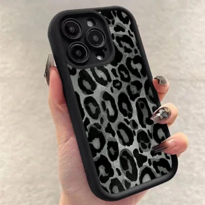 Black Leopard Print Phone Case For iPhone 16 14 13 11 15 Pro Max 12 Mini XS XR X 8 7 Plus SE 2022 14Pro 13Pro Thickened Cover