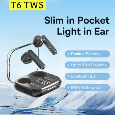 T6 TWS Earpuds Wireless Bluetooth 5.0 Sport Gaming Headsets Noise Reduction Earbuds Mic Headphones with LED Display Earphones