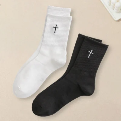 2 Pairs Men Cross Printed Socks Fashionable and Versatile Short Socks Comfortable Soft Lightweight Breathable Casual Socks