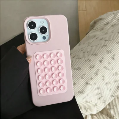 3D Suction Cup Stand Litchi Pattern Phone Case For iPhone 16 15 Pro Max Plus 14 13 12 11 Pro Max X XS XR Shockproof Cover