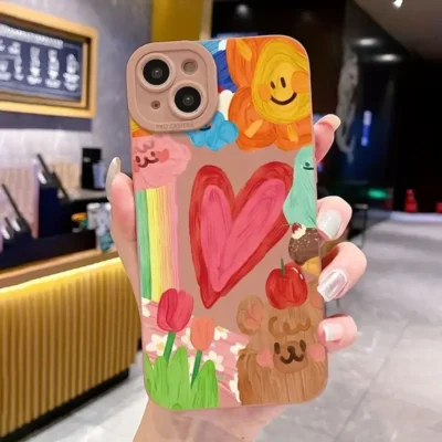Love Flower Bear Rainbow Heart Pattern Case For Samsung Galaxy S25 S24 S23 Ultra S22 Plus S21 FE A56 A35 A55 A54 A33 A53 Cover