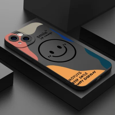 Cute Cartoon Smile Face Phone Case For iPhone 16 15 14 13 12 11 Pro Max XS XR X 7 8 Plus SE 2020 Shockproof Soft Silicone Cover