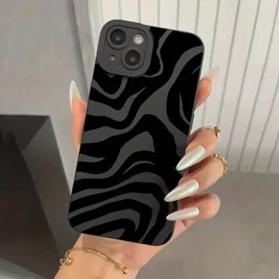 Wave Pattern Print Black Silicone Protective Phone Case For iPhone 15 14 13 12 11 Pro Max XS X XR 7 8 Plus Shockproof Soft Cover