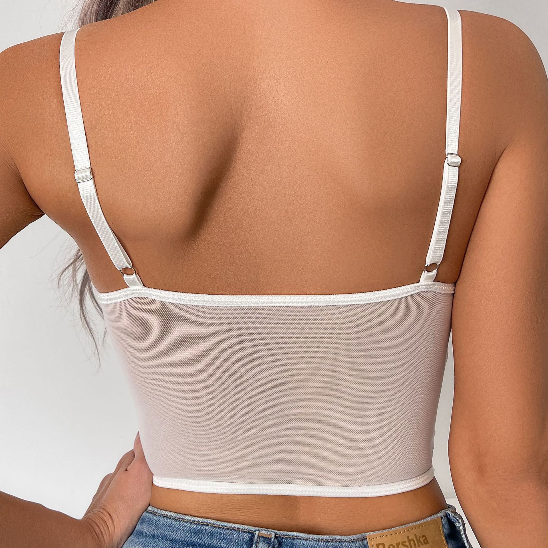 Push Up Floral Lace Cami Coeset - Contrast Mesh Hollow Out Crop Top Bra for Women's Lingerie & Underwear