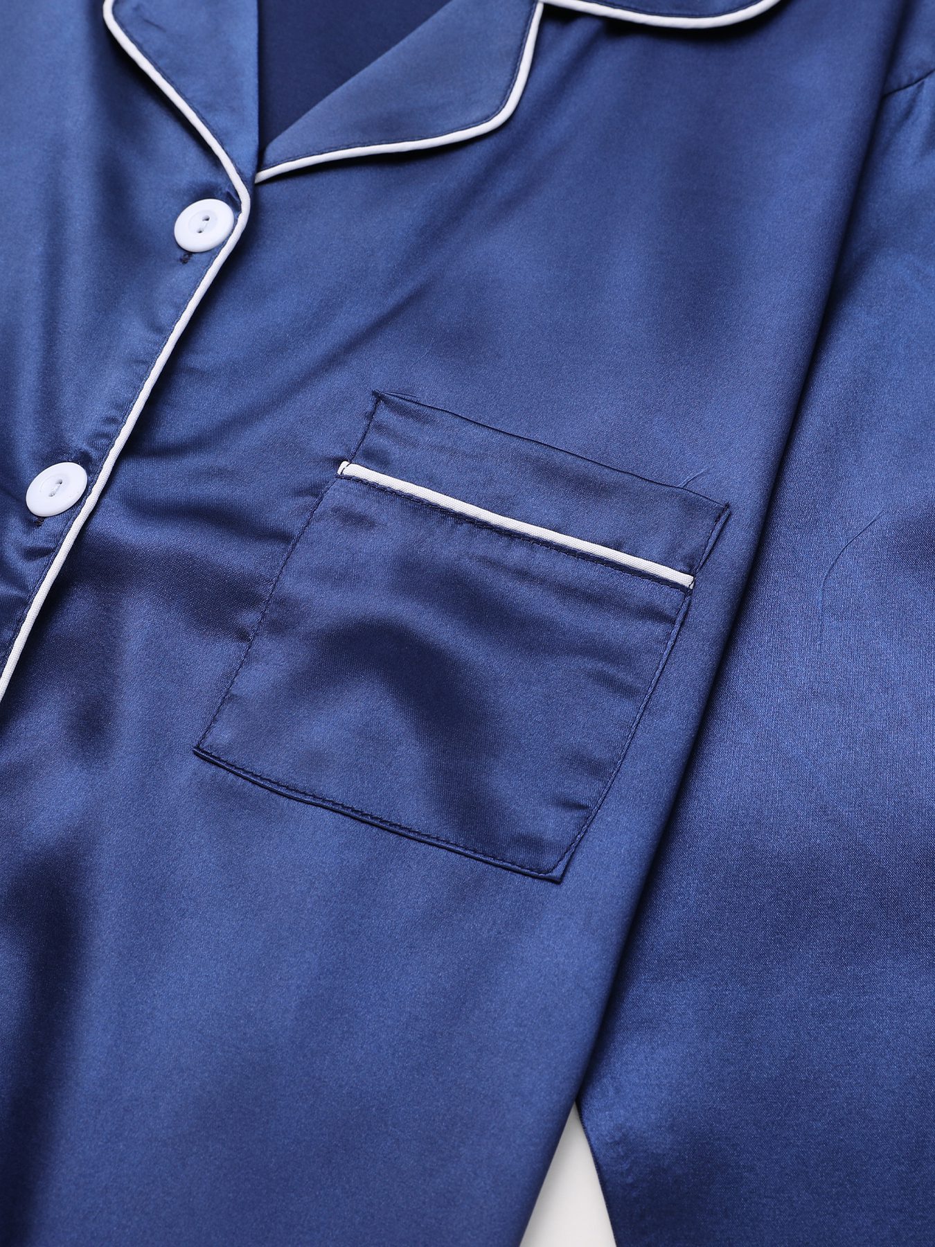 Long Sleeve Solid Pajama Set - Women's Sleepwear & Loungewear Button Up Lapel Top & Pants Pj Set