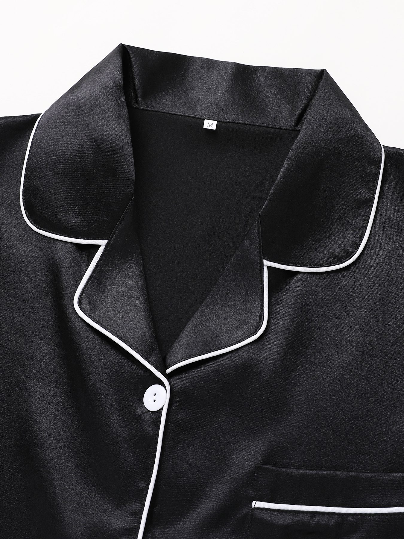 Long Sleeve Solid Pajama Set - Women's Sleepwear & Loungewear Button Up Lapel Top & Pants Pj Set