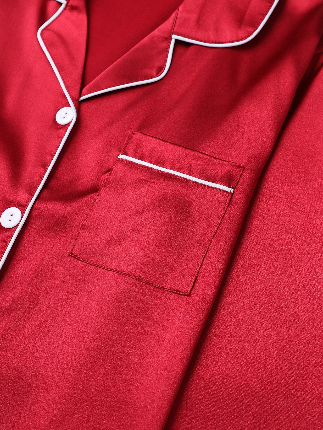 Long Sleeve Solid Pajama Set - Women's Sleepwear & Loungewear Button Up Lapel Top & Pants Pj Set