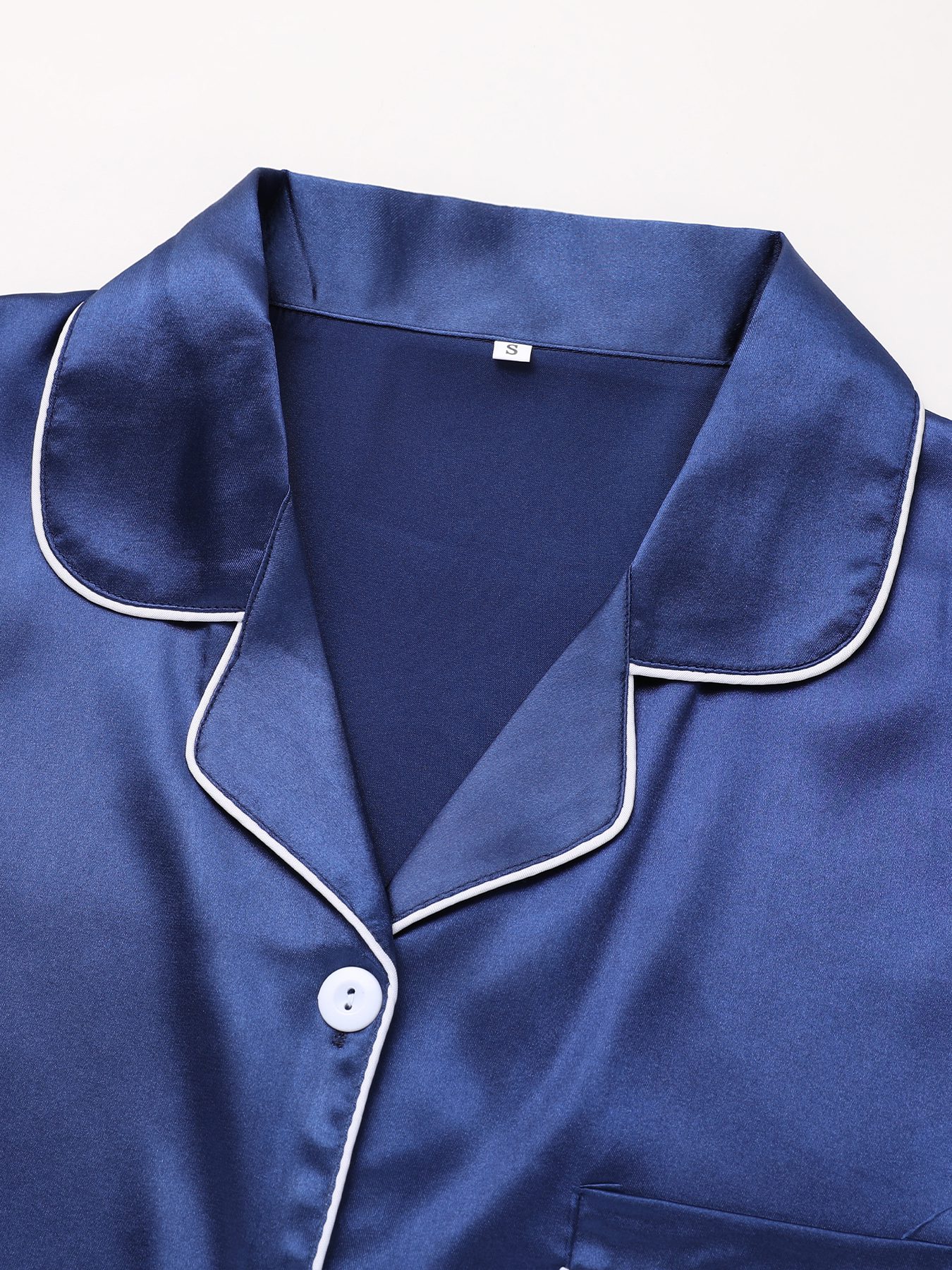 Long Sleeve Solid Pajama Set - Women's Sleepwear & Loungewear Button Up Lapel Top & Pants Pj Set