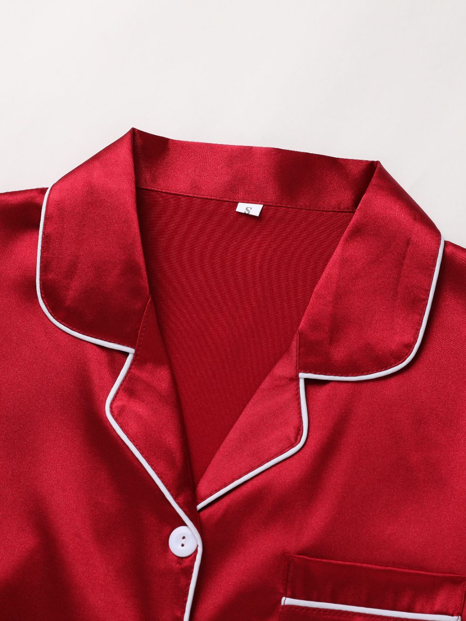 Long Sleeve Solid Pajama Set - Women's Sleepwear & Loungewear Button Up Lapel Top & Pants Pj Set
