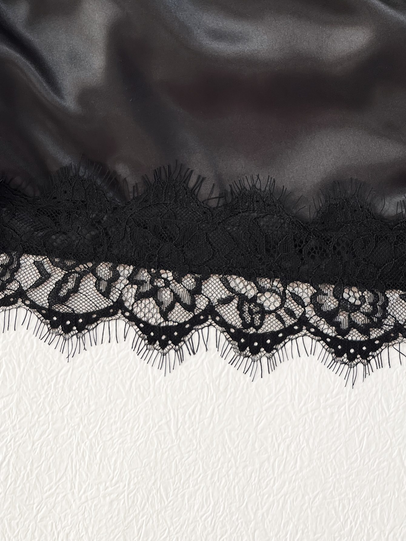 [Lace Lingerie Set with Scallop Trim] Scallop Trim Lace Lingerie Set, See Through V Neck Bra & Lace Trim Shorts, Women's Lingerie & Underwear
