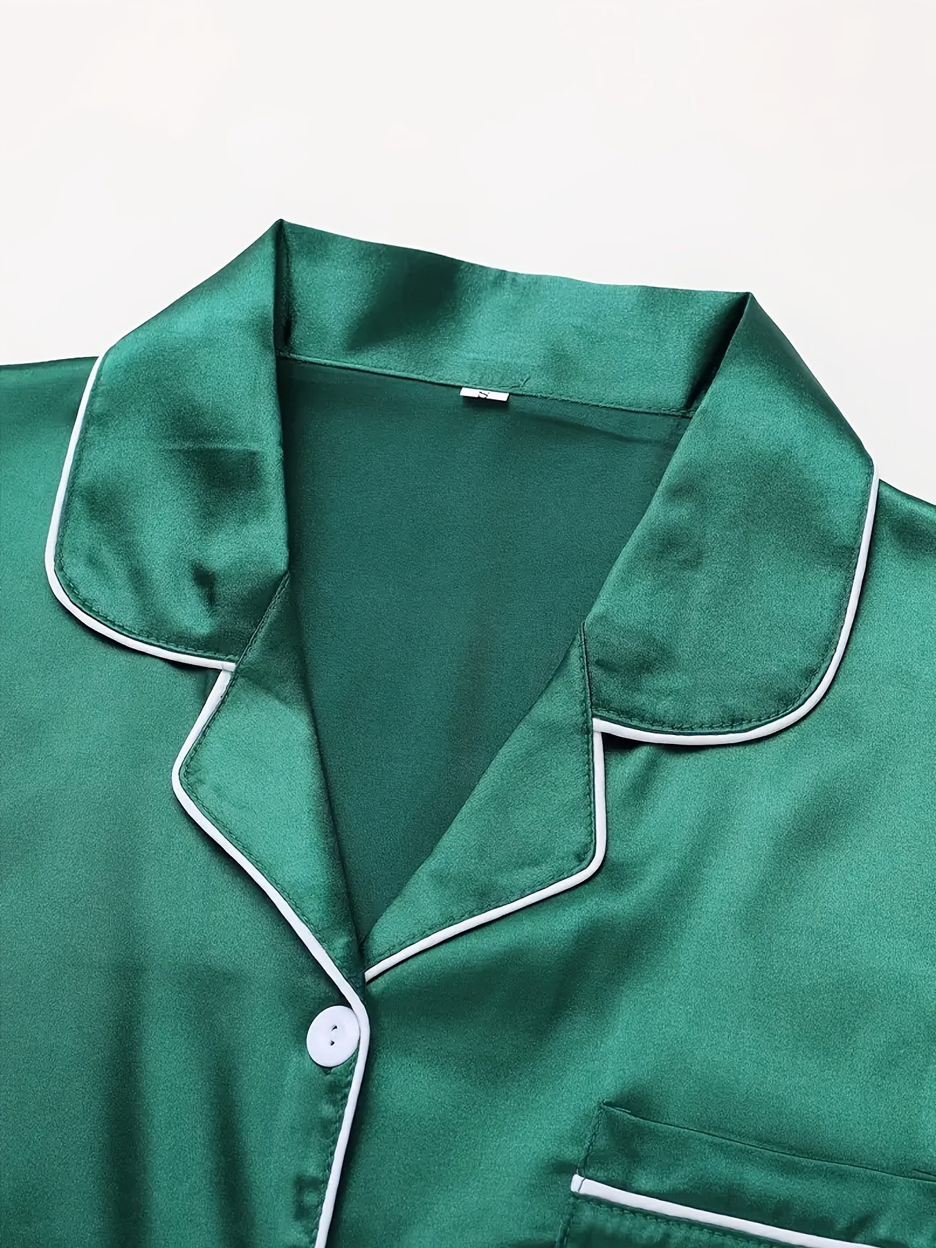 Long Sleeve Solid Pajama Set - Women's Sleepwear & Loungewear Button Up Lapel Top & Pants Pj Set