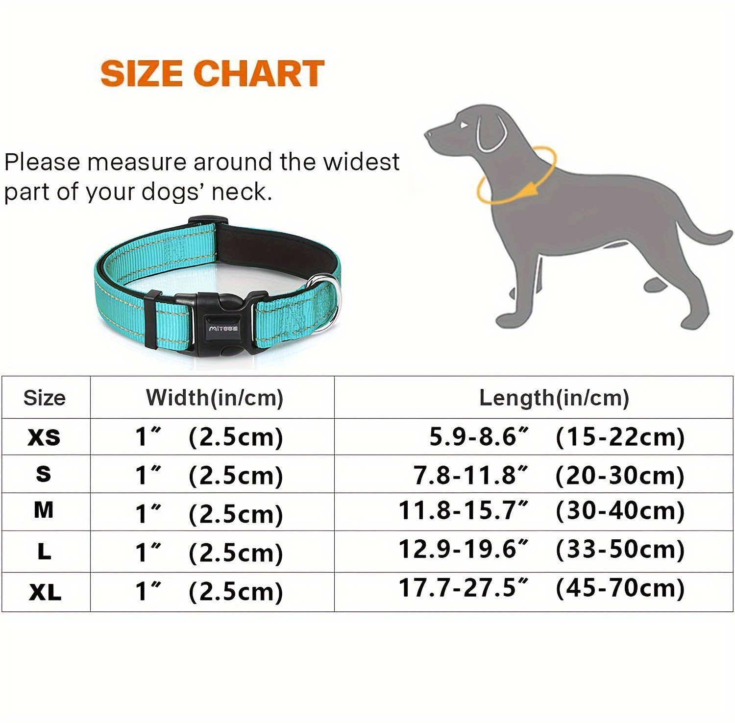 [Medium to Large Adjustable Collar] Reflective Neoprene Dog Collar with Comfort Padding - Adjustable, Elastic Fit for Medium to Large Breeds - Ideal for Training & Walking