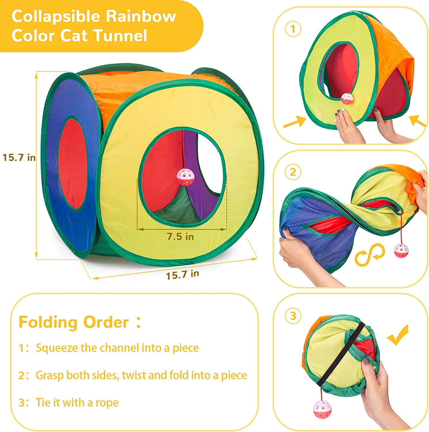Myuilor Interactive Cat Toy Set, 3-In-1 Cat Tunnel, 2-In-1 Cat Tunnel, Fluffy Mouse, Cat Wand, Cat Ball, Polyester Material, Artificial Feathers, Without Battery