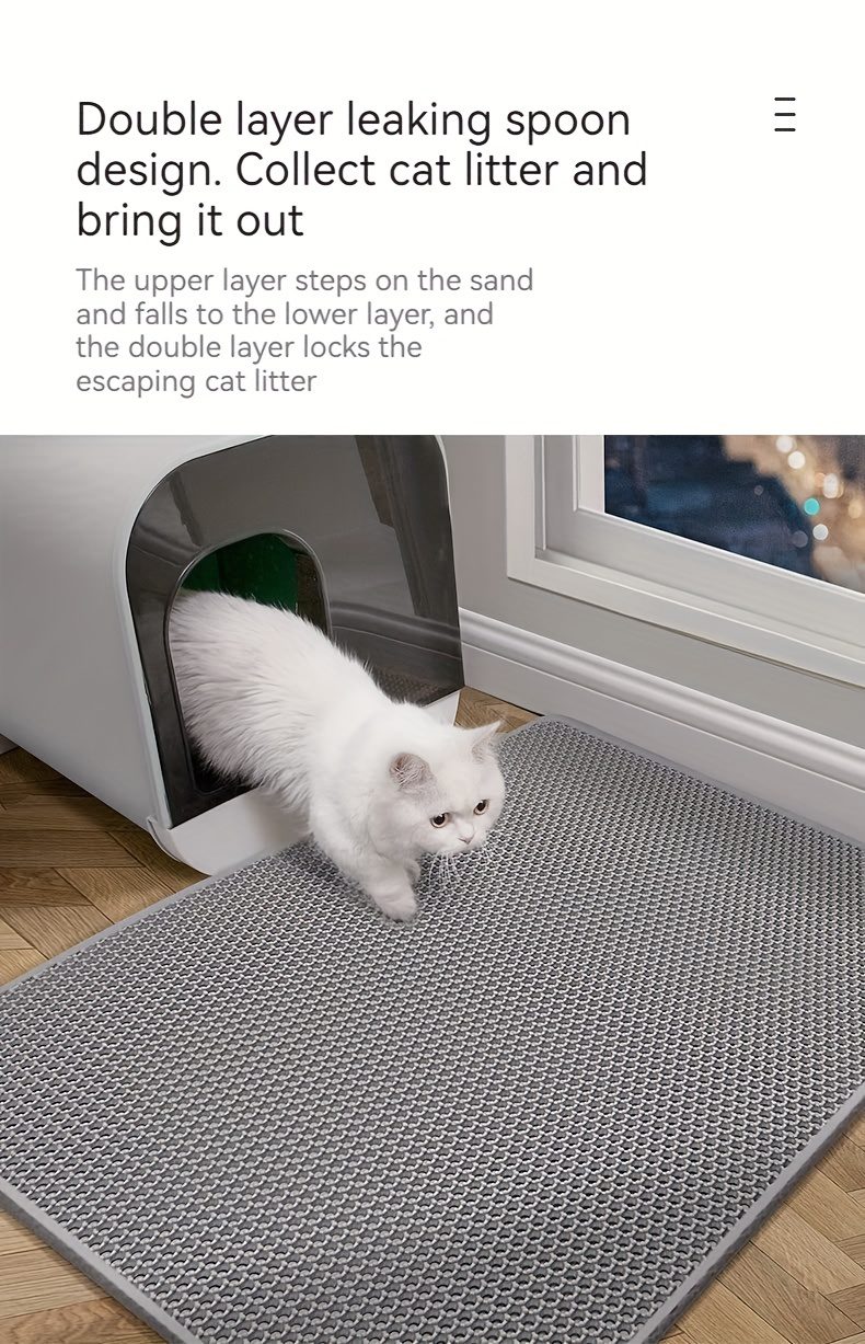 Double Layer Waterproof Cat Litter Trapping Mat - Non-Slip, Washable EVA Material, Hexagonal Design for Secure Cleaning, Perfect for Indoor Cats, Litter Box Mat | Modern Pet Mat | Easy Maintenance Mat, Large Cat Litter Mat