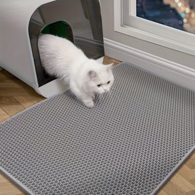 Double Layer Waterproof Cat Litter Trapping Mat - Non-Slip, Washable EVA Material, Hexagonal Design for Secure Cleaning, Perfect for Indoor Cats, Litter Box Mat | Modern Pet Mat | Easy Maintenance Mat, Large Cat Litter Mat