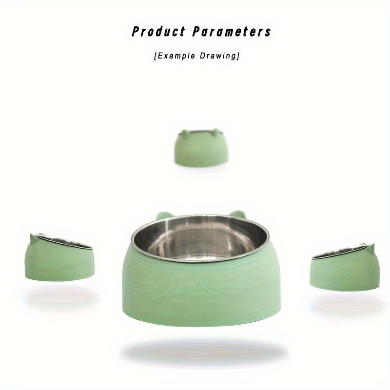 Cat Bowl, 15 Degrees Raised Stainless Steel Cat Feeder Bowl With Non Slip Base, 3.38oz Cat Food Water Feeder Tilted Pet Bowl For Neck Protection