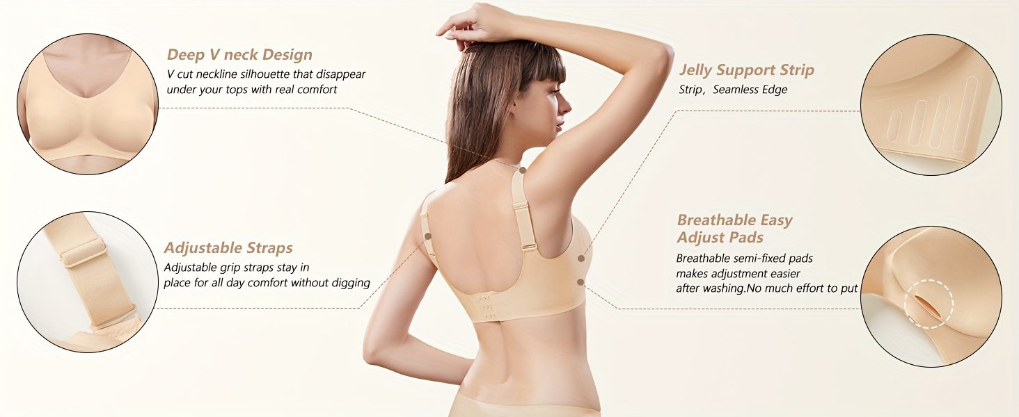 Solid Seamless Anti Sagging Wireless Tank Bra, Simple Comfy Push Up Bra, Women's Lingerie & Underwear
