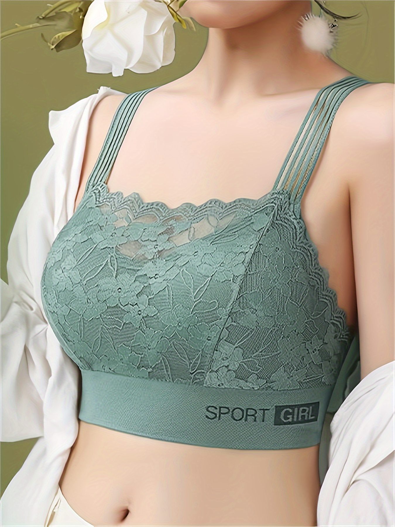 3pcs Women'S Lace Trim Wireless Bras - Ultra-Comfortable, Full Coverage, Elegant Style in Solid Colors with Removable Pads, High Support & Breathable for Casual Attire
