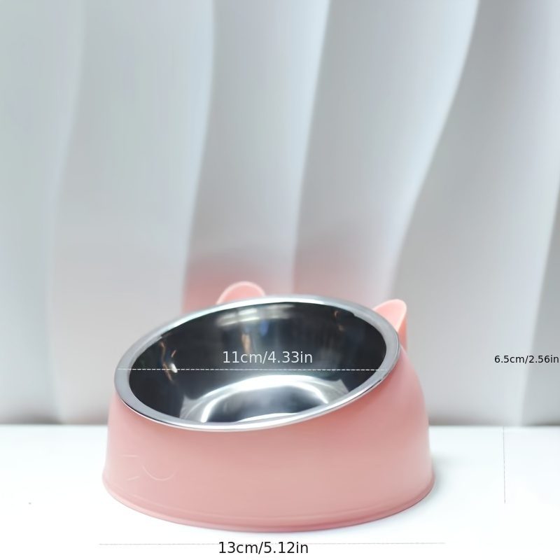 Cat Bowl, 15 Degrees Raised Stainless Steel Cat Feeder Bowl With Non Slip Base, 3.38oz Cat Food Water Feeder Tilted Pet Bowl For Neck Protection