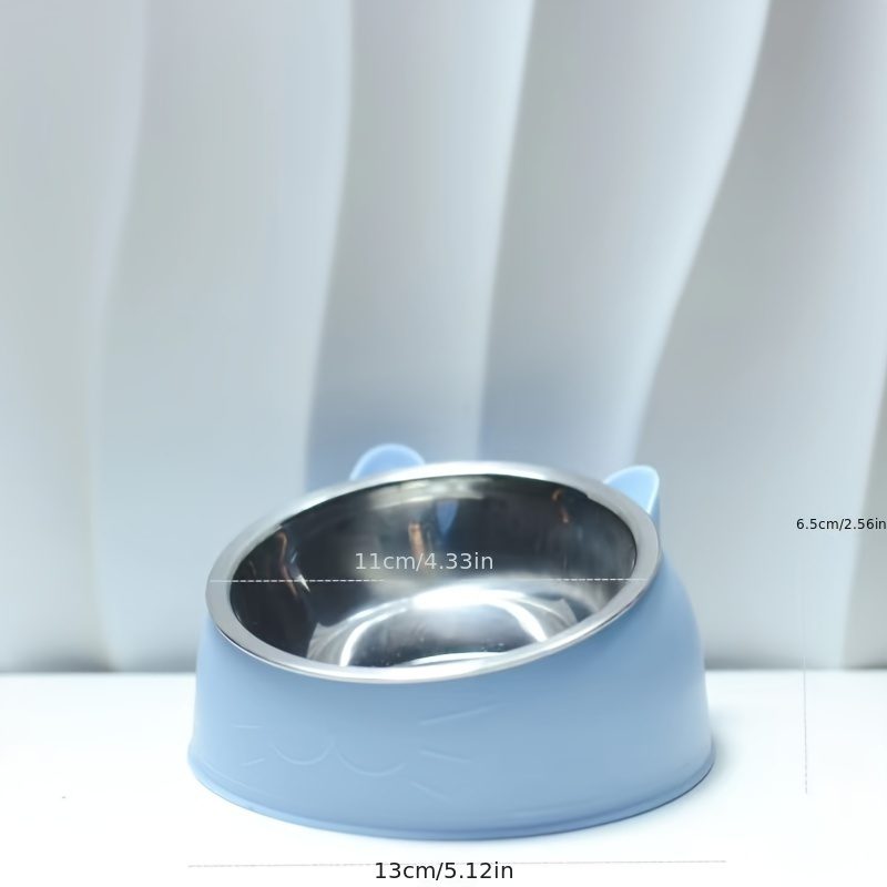 Cat Bowl, 15 Degrees Raised Stainless Steel Cat Feeder Bowl With Non Slip Base, 3.38oz Cat Food Water Feeder Tilted Pet Bowl For Neck Protection