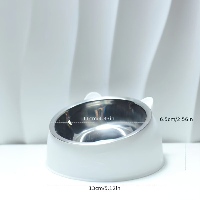 Cat Bowl, 15 Degrees Raised Stainless Steel Cat Feeder Bowl With Non Slip Base, 3.38oz Cat Food Water Feeder Tilted Pet Bowl For Neck Protection