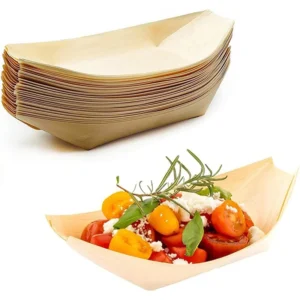 50Pcs Disposable Wooden Boat-shaped Sushi Plate Salad Dessert Bowl Pine Wood Bowl Plate Tray for Home Party Wedding Supplies