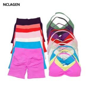 NCLAGEN Yoga Set 2 Piece Sportswear Woman Gym Impact Strappy Bra And Impact Shorts Pilates Clothes Sports Workout Fitness Suit