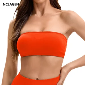 NCLAGEN Impact Backless Bandeau Sports Bra Gym Women Crop Tube Top Seamless Yoga Tops Sexy Workout Sportswear Push-up Fitness