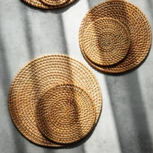 6PCS Table Mat Handmade Rattan Creative Placemat Dining Table Bowl Mat Plate Mat Heat Insulating Mat Non-Slip Mat