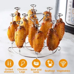 6Qt/8Qt Air Fryer Skewer Stand Vertical Multi-pin Stainless Steel BBQ Holder Air Fryer Accessories for Grilling Kitchen Kabobs
