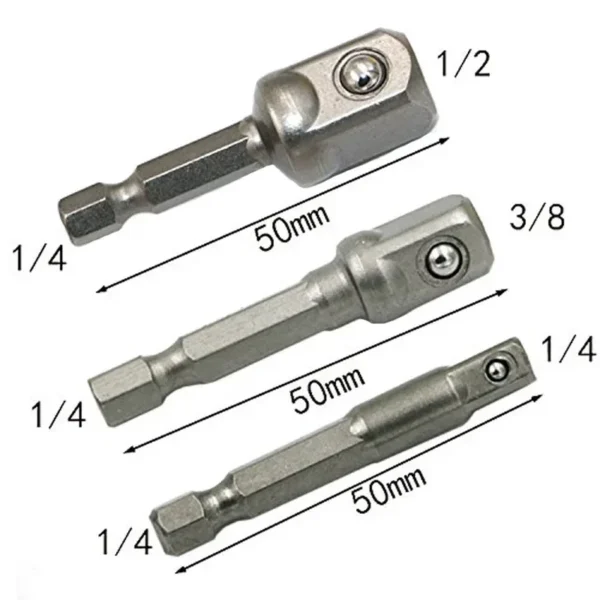 3 Pcs Drill Socket Adapter Impact Drill Extension Drill Bits Bar Socket Adapter 1/4 3/8 1/2 Size Hex Shank Square Head Drill Bit - Image 2