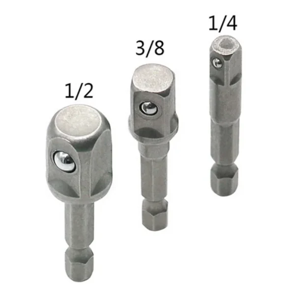 3 Pcs Drill Socket Adapter Impact Drill Extension Drill Bits Bar Socket Adapter 1/4 3/8 1/2 Size Hex Shank Square Head Drill Bit - Image 4