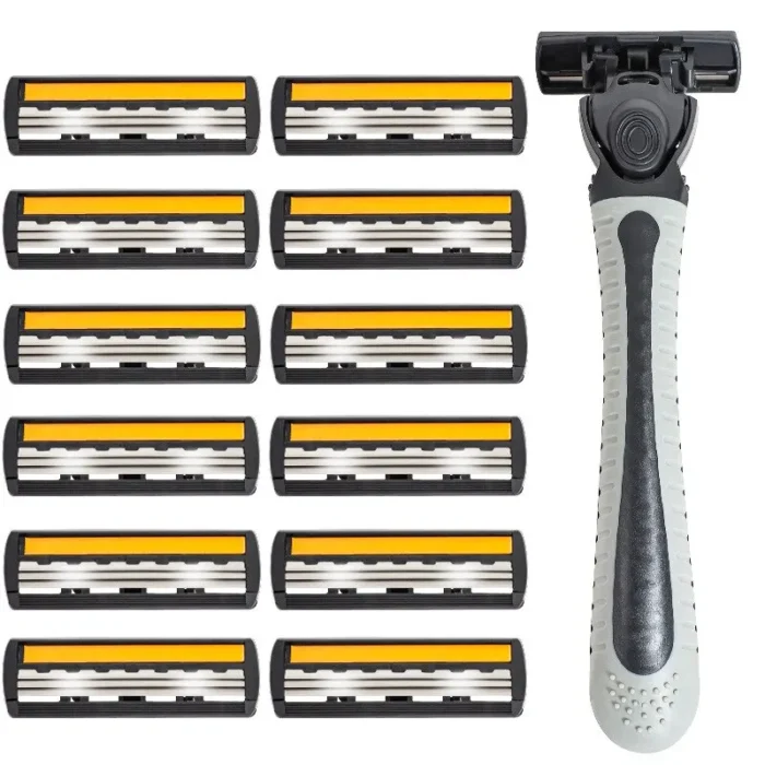 kf-S0026f18f0d91402e932a17f5100f143b0 Shaver Brand New Design Men Razor Shaving Three Layer Shaver Reusable Razor Imported Blade Multi Tool Head Replace - Image 2
