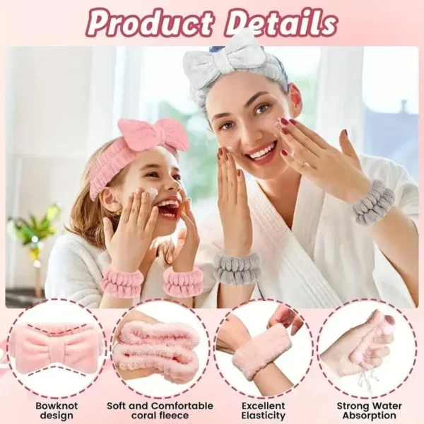 3pcs Microfiber Headbands and Wristbands Set Bath, Makeup and Fitness Soft and Absorbent Hairbands and Wrist Towels - Image 6