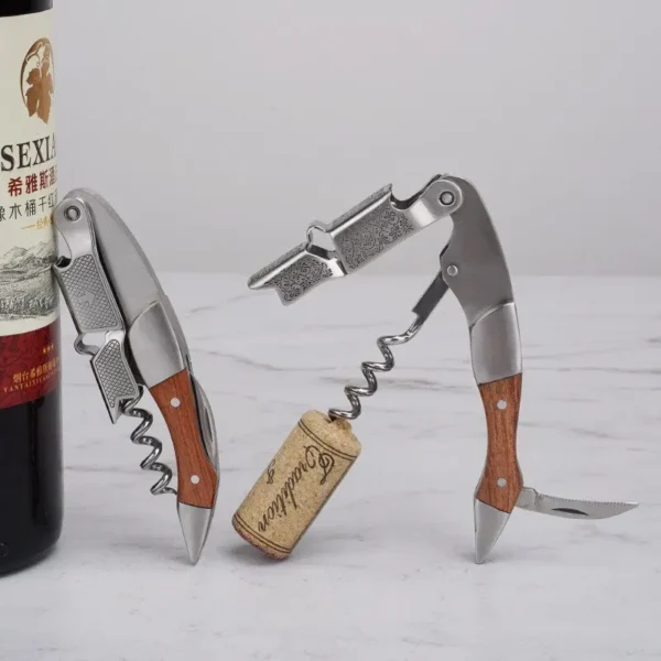 1pc Stainless Steel Wood Handle Wine Corkscrew Professional Wine Opener Portable Screw Corkscrew Multifunction Beer Cap Bottle - Image 5