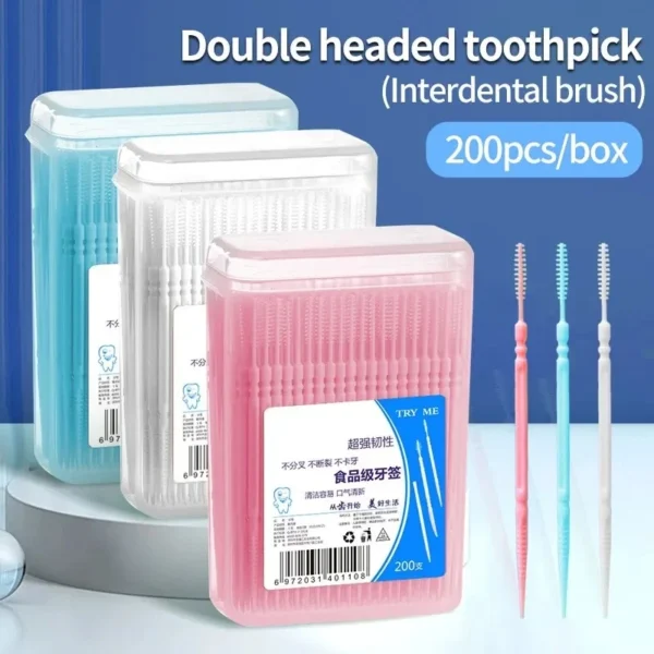 kf-S0534514ae3074d1480c52f4bf442c3bav Toothpick Brush 200 PCs Boxed Plastic Toothpick Disposable Household Interdental Brush Teeth Picking Dental Floss - Image 1