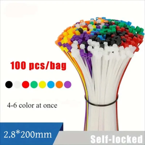 3×200mm Size 100Pcs/Bag Multicolor Slef-Locking Nylon Cable Tie Quickly Bundle Plastice Loop Wire Wrap Random color - Image 7
