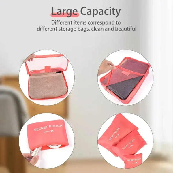 6Pcs Luggage Travel Bags Underwear Shoes Storage Bag Oxford Waterproof Cloth Suitcase Pouch Cube Red Organiser For Clothing - Image 3