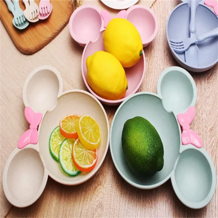 kf-S0663e45f9c8440b9b23ed97fa9453a5fZ 3 Pcs/Set Wheat Straw Children'S Tableware Set Kindergarten Baby Feeding Supplement Dinner Plate Bowl Spoon Fork Children'S Tabl - Image 3