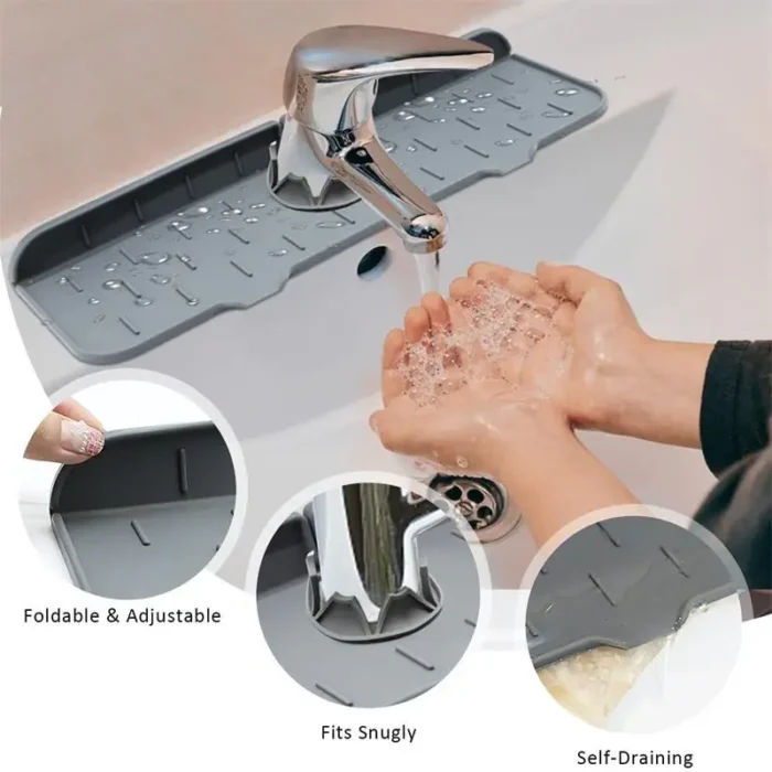 kf-S0703447fa9d5436eab8ad4f65bf28599Z 1PC Grey 37X14CM Kitchen Faucet Absorbent Mat Sink Splash Guard Silicone Drainage Drying Pad Countertop Protection - Image 1