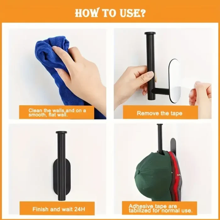 kf-S077c74ee624a48ef869b6c34953f57b6I 1/2pcs Stainless Steel Baseball Cap Hanger - Wall Mounted Hat Organizer With Punch-Free Design - Image 5