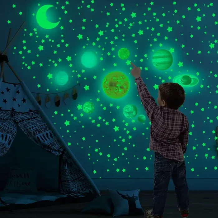 kf-S08b89e515542457fb704487a2166f347Q 525PCS Box Packed Luminous Nine Planets Wall Sticker for Kids Bedroom Living Room Glow In The Dark DIY Party Home Decor - Image 2