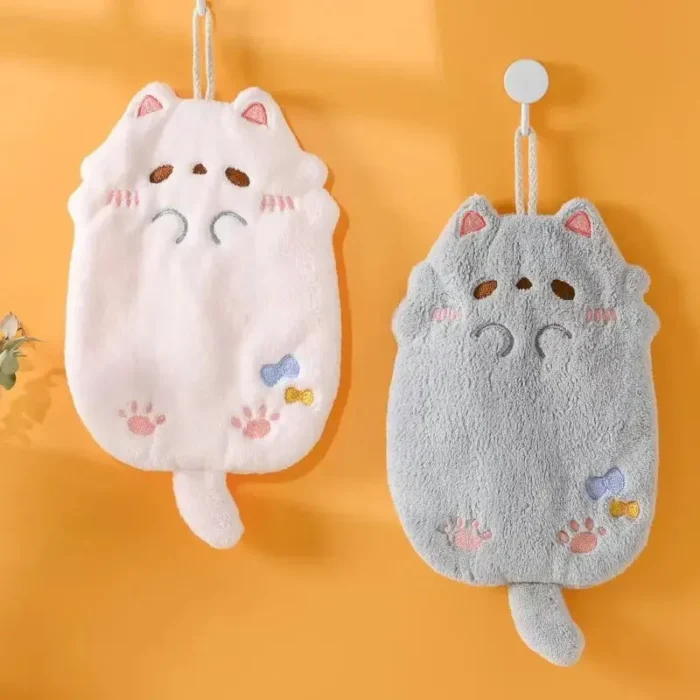 kf-S09e8b522f09b47779f615354a6d611c6x Cute Cartoon Tanuki Hanging Towel Coral Velvet Hair Does Not Lose Thick Cloth Kitchen Bathroom Absorbent Towels - Image 3