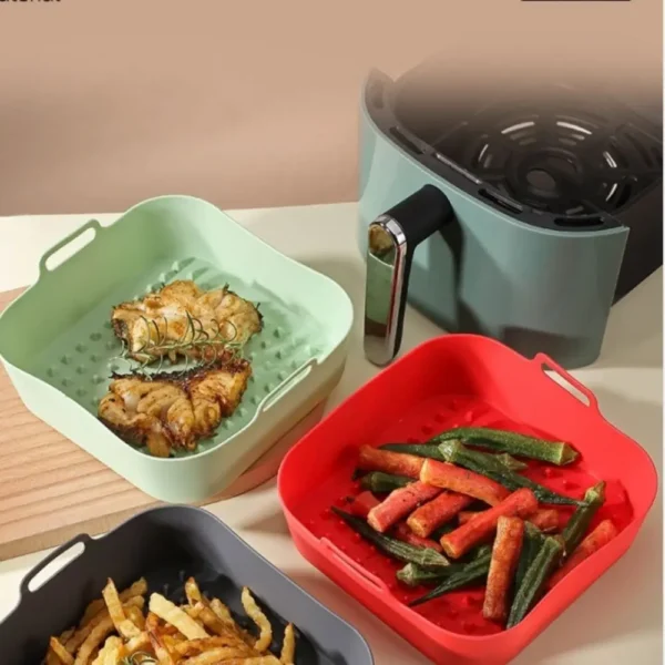 Silicone Air Fryer Baking Pan Square Reusable High Temperature Resistant Silicone Liner Insulation Mat Oven Baking - Image 5