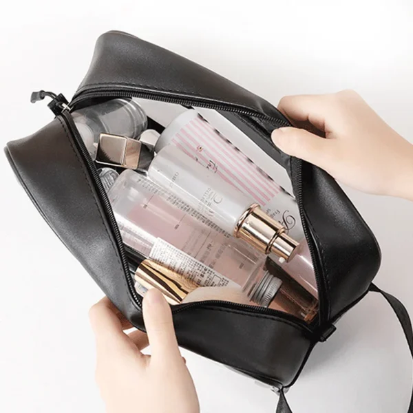 1pc Black Transparent Portable Women Travel Wash Bag Waterproof Makeup Storage Pouch Large Capacity Cosmetic Organizer - Image 3