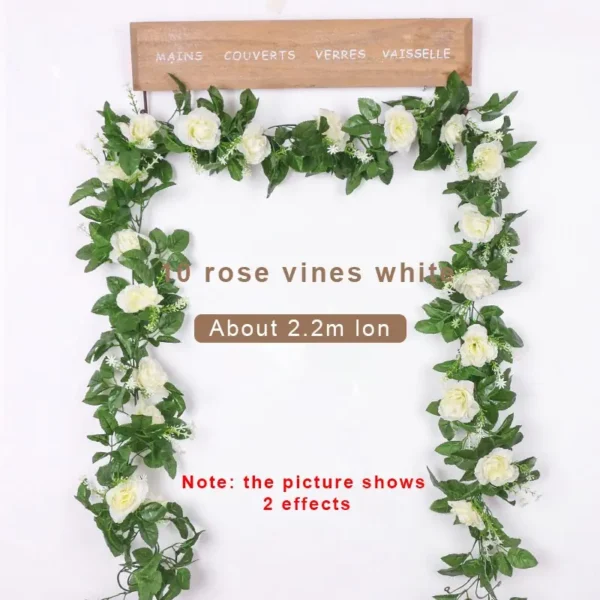 kf-S0d161f70280a4cc9a9e1ac84146d3338s 1Pcs 2.2M Artificial White Flower Fake Hanging Fake Vine Plants Leaves Artificials Garland Flowers Wedding Decoration - Image 1