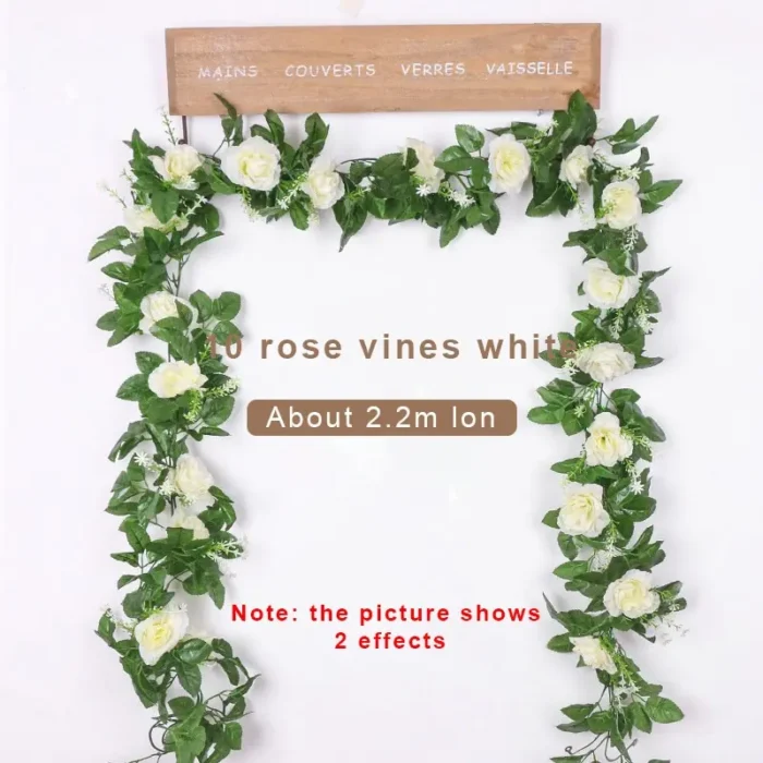 kf-S0d161f70280a4cc9a9e1ac84146d3338s 1Pcs 2.2M Artificial White Flower Fake Hanging Fake Vine Plants Leaves Artificials Garland Flowers Wedding Decoration - Image 1