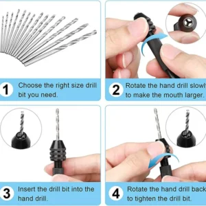 Mini Tool Set with Black Hand Twist Drill 10Pcs Fried Dough Twists Drill for Woodworking Drilling Rotary Wood Holes Tools